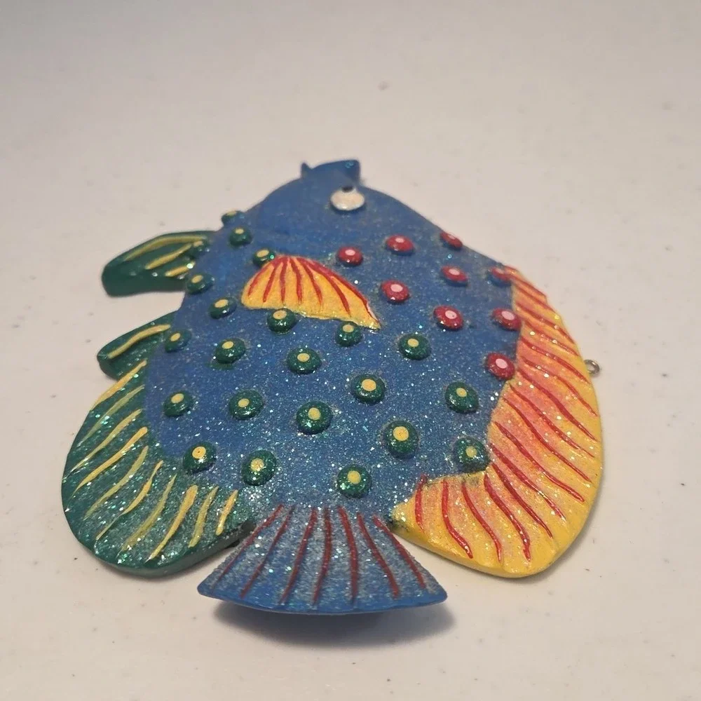 Vintage Sparkly Tropical Plaster Fish Wall Glittee Rainbow Ocean Water Plaque